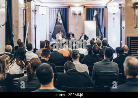 Round table discussion at business conference event. Stock Photo