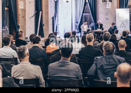Round table discussion at business conference event. Stock Photo