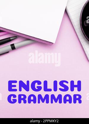 Sign displaying English Grammar. Business approach courses cover all levels of speaking and writing in english Stock Photo