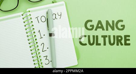 Writing displaying text Gang Culture. Concept meaning particular organization of criminals or group of gangsters that follow ones habits Stock Photo