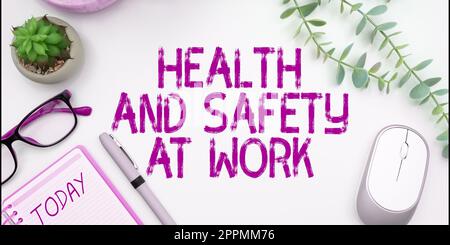 Text caption presenting Health And Safety At Work. Word Written on Secure procedures prevent accidents avoid danger Stock Photo
