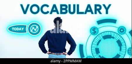Text sign showing Vocabulary. Business showcase collection of words and phrases alphabetically arranged and explained or defined Stock Photo
