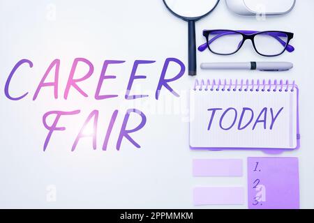 Text caption presenting Career Fair. Business idea an event at which job seekers can meet possible employers Stock Photo