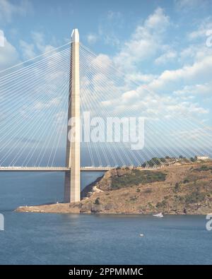 Yavuz Sultan Selim suspension bridge, near the Black Sea entrance of the Bosphorus, Sariyer district, Istanbul, Turkey Stock Photo