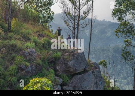 Tourists on the Ella Rock, a vantage point in the Uva province of Sri Lanka Stock Photo