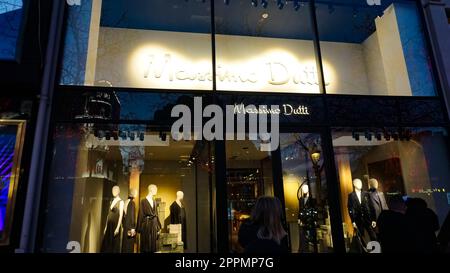 Massimo Dutti store. Massimo Dutti is a Italian clothes manufacturing company, part of the Inditex group. Stock Photo