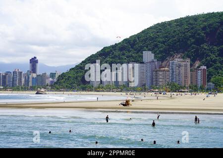 SANTOS, BRAZIL - MARCH 16, 2023: Sao Vicente and Santos beaches, Sao Paulo State, Brazil Stock Photo