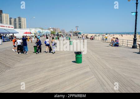 Wooden boardwalk in Coney Island, New York City, USA Stock Photo