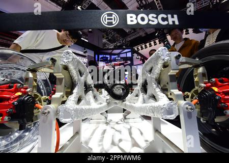 Visitors visit the booth of Bosch Group at the 2023 Shanghai Auto