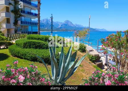 Panorama of beach at Kemer, Antalya, Turkey Stock Photo