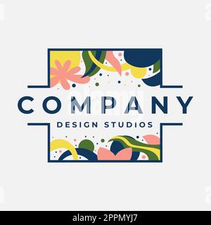 Modern flower leaf boho abstract logo design. Fun colorful floral logo template. Stock Vector