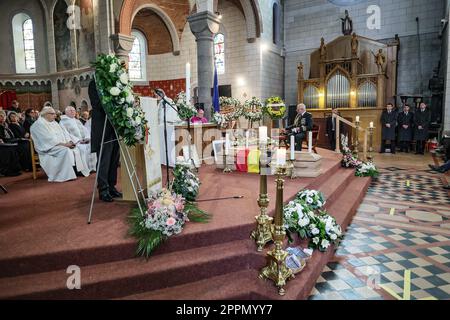 Habay, Belgium. 24th Apr, 2023. the state funeral ceremony of former minister Charles-Ferdinand Nothomb, in Habay-la-Neuve, Habay, Monday 24 April 2023. BELGA PHOTO BRUNO FAHY Credit: Belga News Agency/Alamy Live News Stock Photo