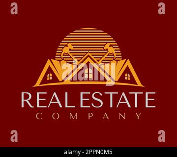Luxury gold real estate logo design template. Elegance home construction logo. Stock Vector
