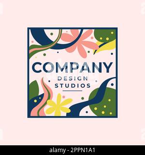 Modern fun decorative floral leaf boho logo design. Colorful ornate nature box. Stock Vector