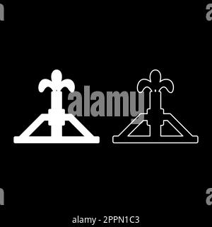 Oil derrick rig gusher set icon white color vector illustration image solid fill outline contour line thin flat style Stock Vector