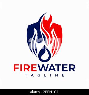 Modern HVAC shield logo design template. Minimalist fire water security logo. Stock Vector