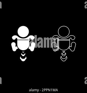 Child infant baby kid farts break wind farting bloating gas cloud stench bad smell flatulency set icon white color vector illustration image solid fill outline contour line thin flat style Stock Vector