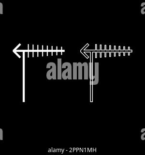 TV antenna Television aerials broadcast concept telecommunication set icon white color vector illustration image solid fill outline contour line thin flat style Stock Vector