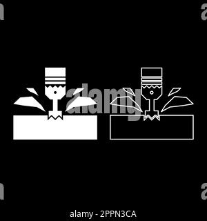 CNC milling machine material metalworking cutter plunger metalwork industry lathe plunge power tool technology tooling carving shavings set icon white color vector illustration image solid fill outline contour line thin flat style Stock Vector