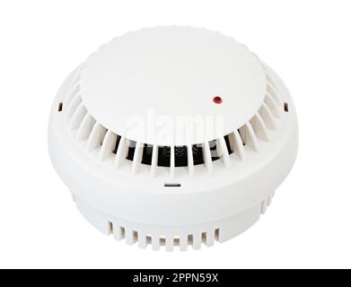 Fire safety with a smoke detector (isolated on white) Stock Photo