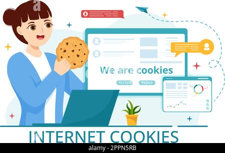 Internet Cookies Technology Illustration with Track Cookie Record of Browsing a Website in Flat Cartoon Hand Drawn Landing Page Templates Stock Vector