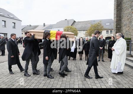 Habay, Belgium. 24th Apr, 2023. Illustration picture shows the state funeral ceremony of former minister Charles-Ferdinand Nothomb, in Habay-la-Neuve, Habay, Monday 24 April 2023. BELGA PHOTO BRUNO FAHY Credit: Belga News Agency/Alamy Live News Stock Photo