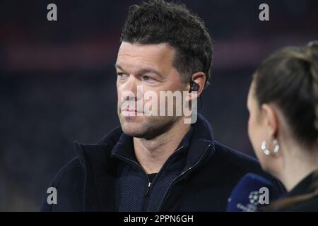 MUNICH, GERMANY - APRIL 19: DAZN TV Football Expert Michael BALLACK seen before the UEFA Champions League quarterfinal second leg Football match between FC Bayern Muenchen and Manchester City at Allianz Arena on April 19, 2023 in Munich, Germany. Picture & copyright by Arthur THILL / ATP images   (THILL Arthur / ATP / SPP) Stock Photo