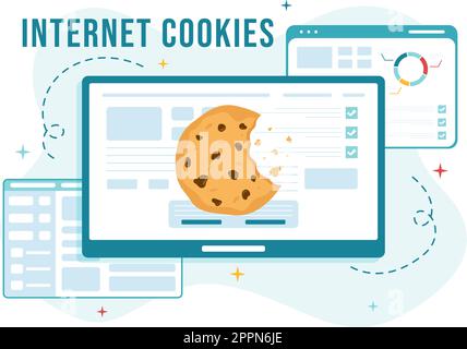 Internet Cookies Technology Illustration with Track Cookie Record of Browsing a Website in Flat Cartoon Hand Drawn Landing Page Templates Stock Vector