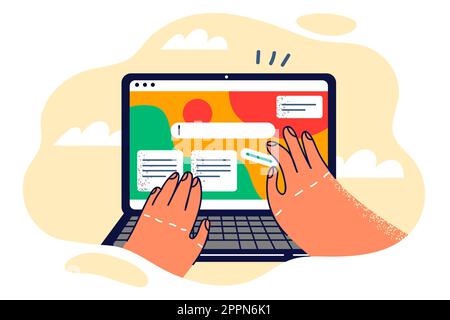 Hands of designer creating new website or software using Stock Vector