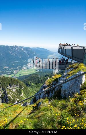 GARMISCH, GERMANY - JULY 10: Tourists at the Alpspix observation deck on the Osterfeldkopf mountain in Garmisch, Germany on July 10, 2016. The deck Stock Photo