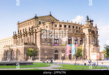 DRESDEN, GERMANY - AUGUST 22: Tourists at the Semperoper in Dresden, Germany on August 22, 2016. The opera house has a long history of premieres Stock Photo