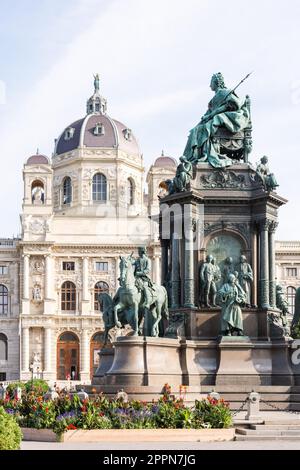 VIENNA, AUSTRIA - AUGUST 28: Tourists at the Maria Theresia monument and the art history museum at the Maria-Theresien-Platz square in Vienna Stock Photo
