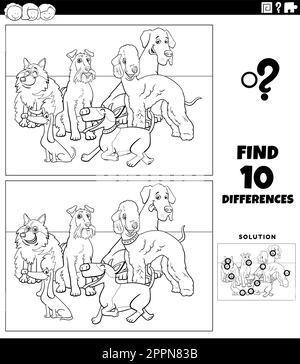 differences task with purebred dogs coloring page Stock Vector