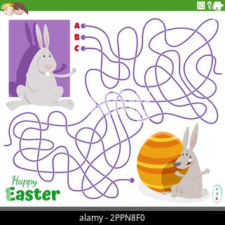 maze game with cartoon Easter Bunnies and egg Stock Vector