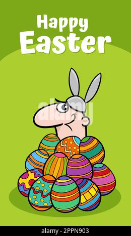 cartoon man in Easter Bunny costume greeting card Stock Vector