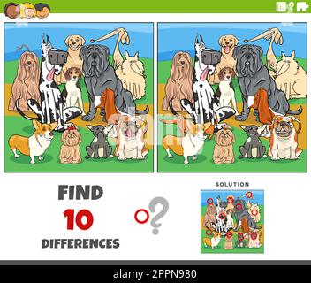 differences game with cartoon purebred dogs Stock Vector
