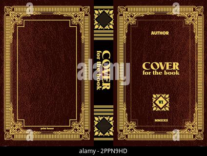 Ornate leather book cover and Old retro ornament frames. Royal Golden style design. Vintage Border to be printed on the covers of books. Vector illustration Stock Vector