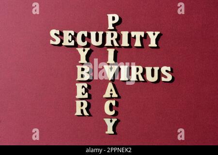 Cyber, Security, Privacy, Virus, words in wooden alphabet letters in crossword form isolated on background Stock Photo