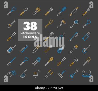 Kitchenware and kitchen appliances vector icon set Stock Vector