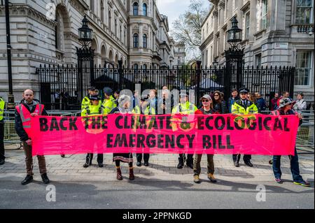 London, UK. 24th Apr, 2023. The March to end fossil fuels goes down Whitehall and past Downing Street - Extinction Rebellion comes to its final day of the Big One, Unite to Survive, action around Parliament Square and Westminster. Credit: Guy Bell/Alamy Live News Stock Photo