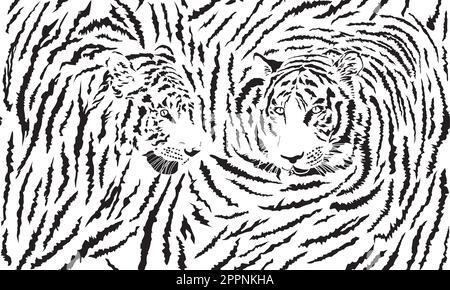 Seamless background tiger, formed by two heads Stock Vector