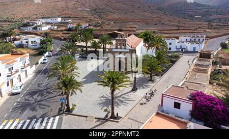 Aerial view of the Church of Our Lady of the Rock (Nuestra Señora de la Peña) in Vega de Rio Palmas, a small village in the mountains of Betancuria in Stock Photo