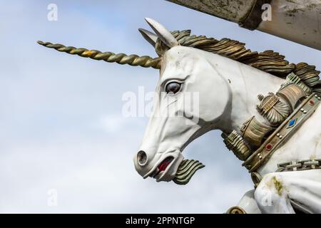 Unicorn Figurehead from HMS is a surviving sailing frigate of the successful Leda class in Dundee Stock Photo
