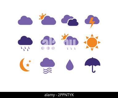 set of weather report forecast icons and stickers Stock Vector