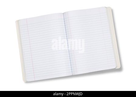 Opened journal book showing plain lined pages. isolated on white background cut out Stock Photo