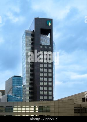 Amsterdam, Netherlands - April 27, 2022: Headquarters of the ABN AMRO Bank in Amsterdam, the third-largest Dutch bank Stock Photo