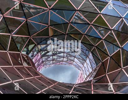 Frankfurt, Germany - January 29, 2023: Architectural detail of a modern commercial building My Zeil in Frankfurt, Germany Stock Photo