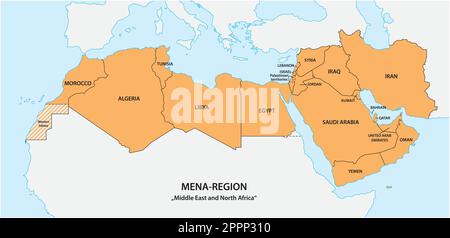 Map of the Mena Region, Middle East and North Africa Stock Vector Image