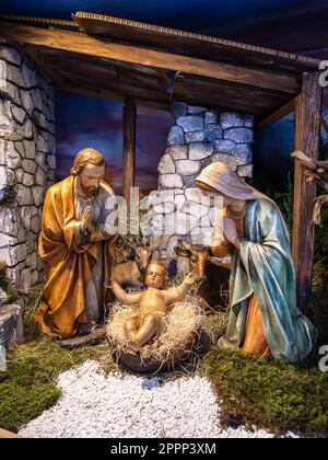 Venzone, Italy - December 29, 2022: Christmas nativity scene in the cathedral of Venzone, Italy Stock Photo