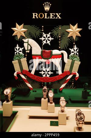 Rolex watch store Christmas window display Prague Stock Photo Alamy